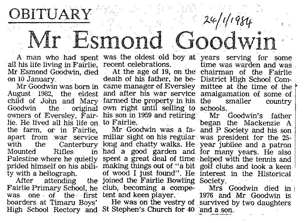 Obituary: Mr Esmond Goodwin