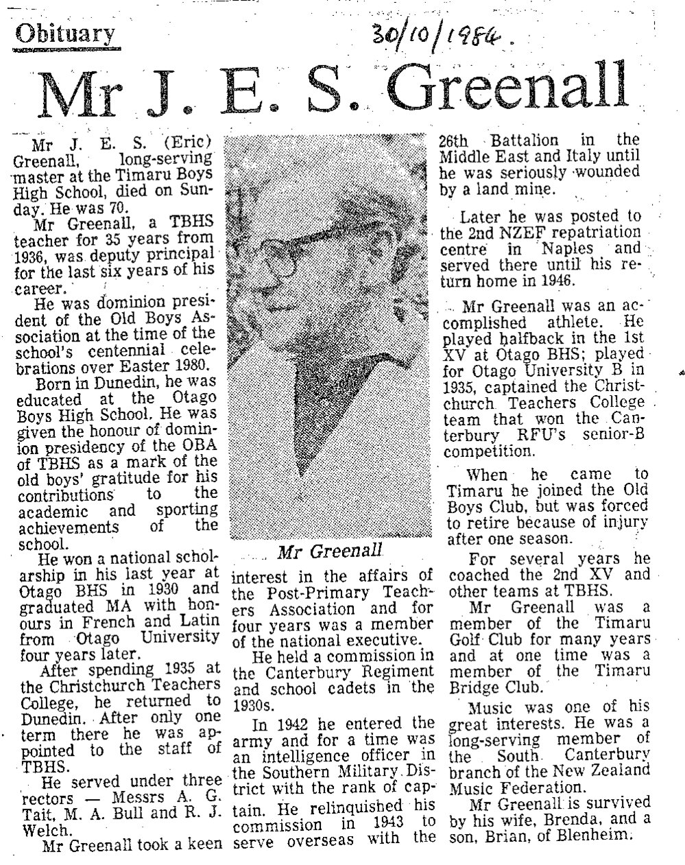 Obituary: Mr J E S Greenall