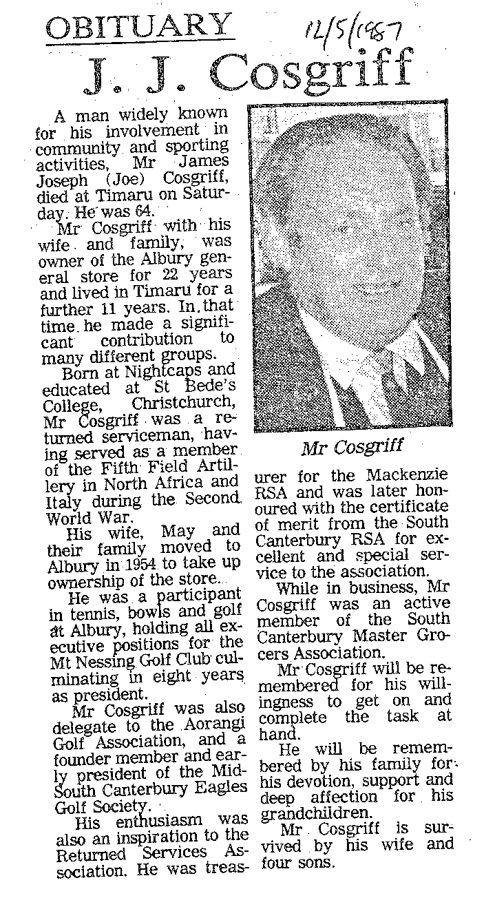 Obituary: J J Cosgriff