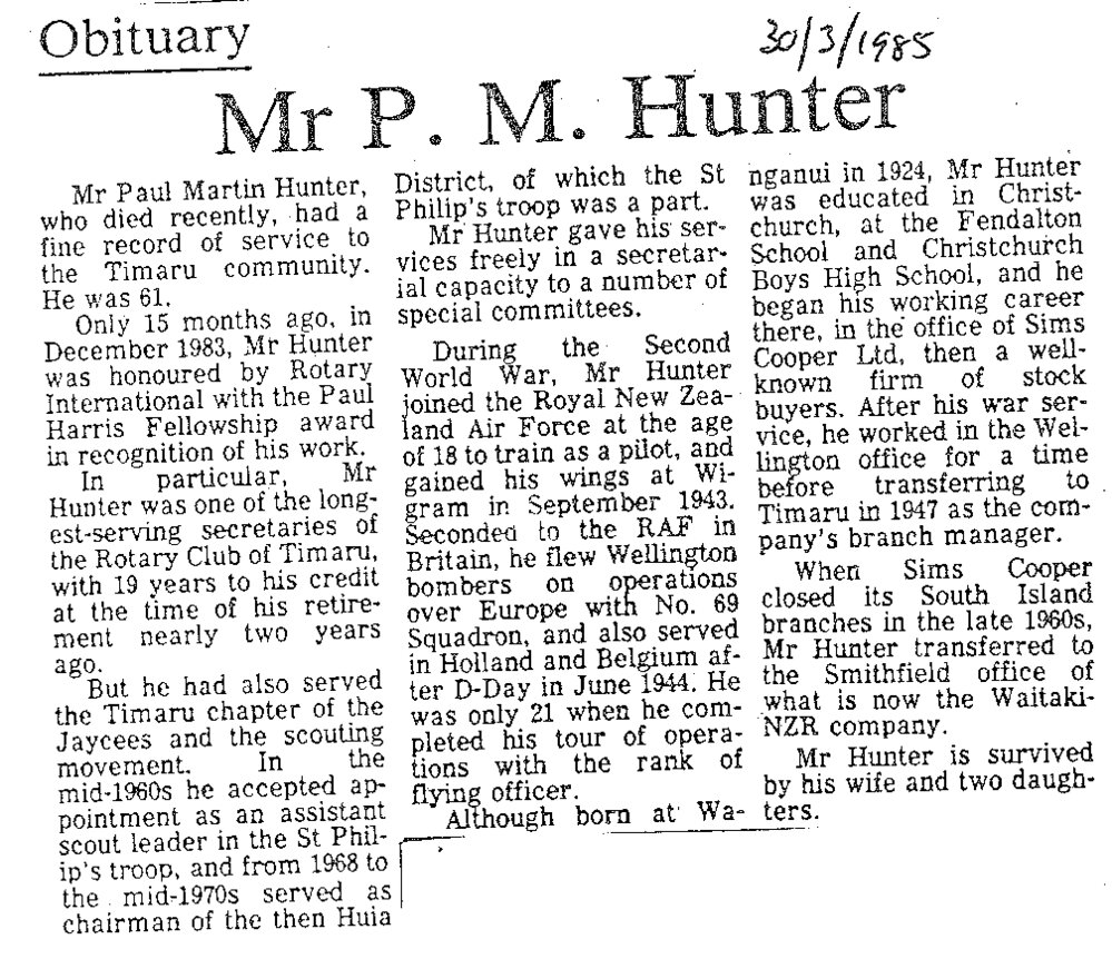 Obituary: Mr P M Hunter