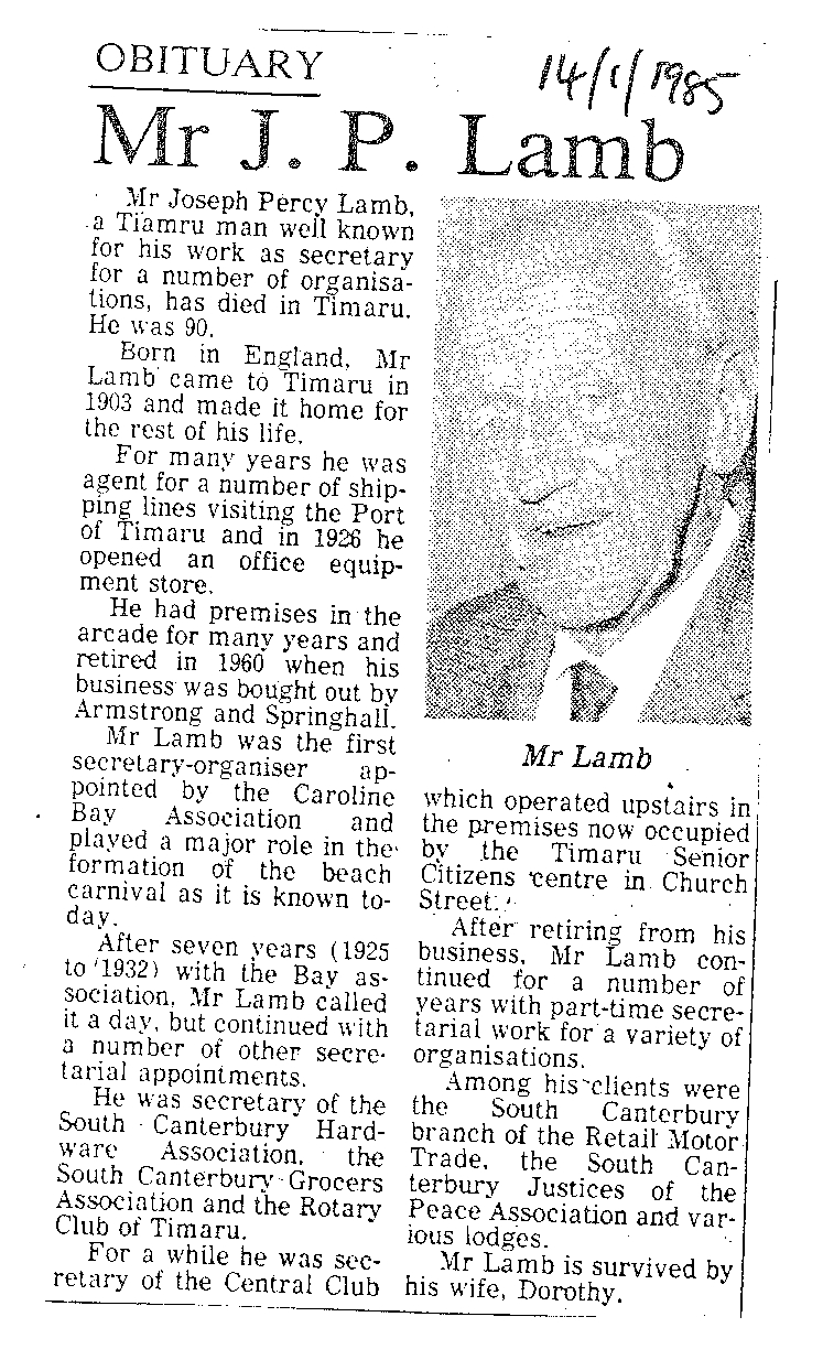Obituary: Mr J P Lamb