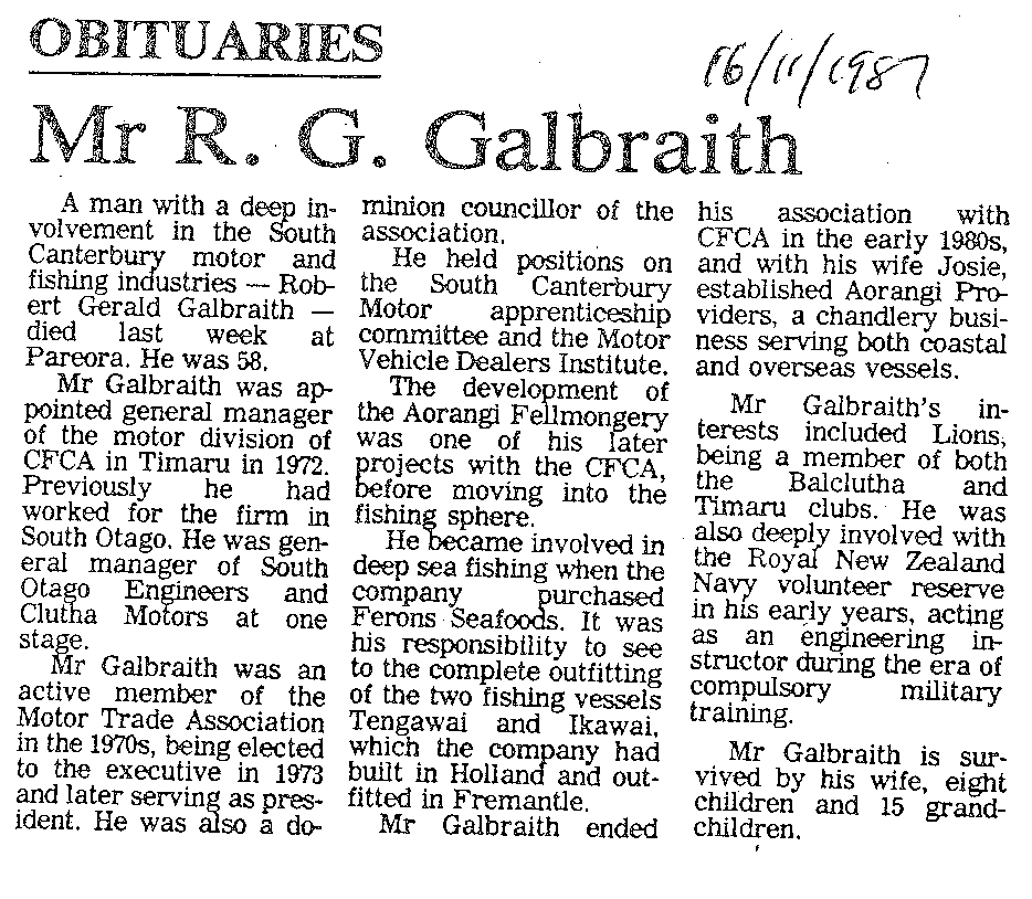 Obituary: Mr R G Galbraith