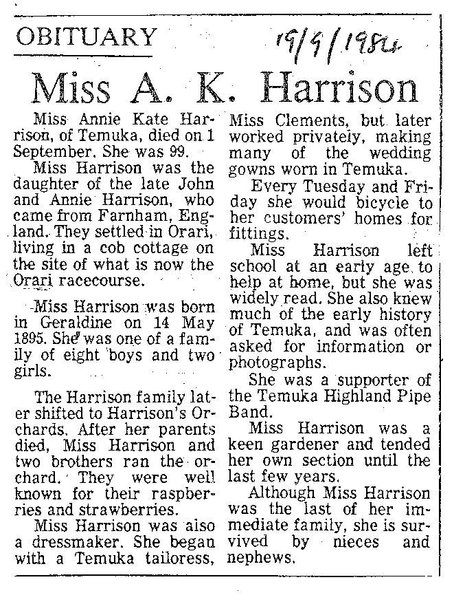 Obituary: Miss A K Harrison