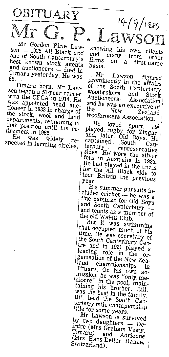 Obituary: Mr G P Lawson