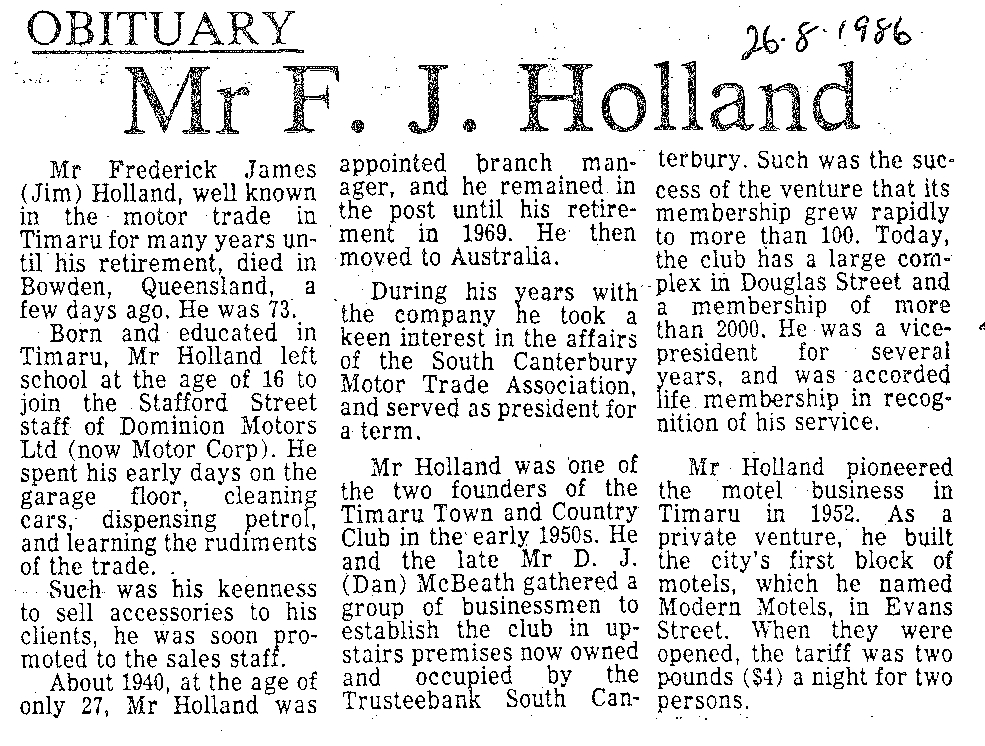 Obituary: Mr F J Holland