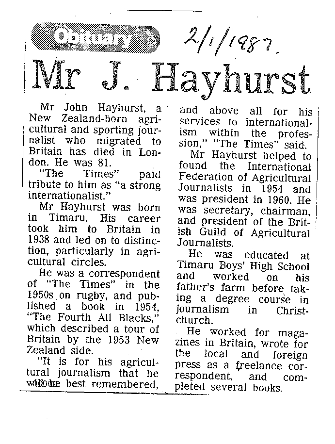 Obituary: Mr J Hayhurst