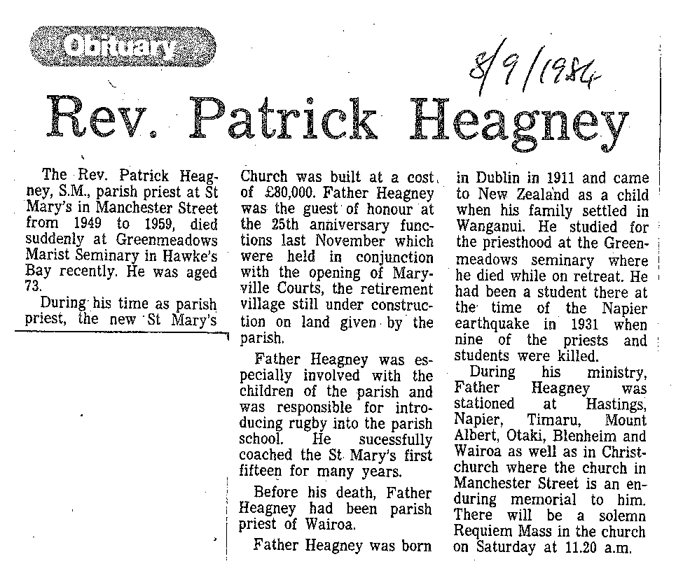 Obituary: Rev Patrick Heagney