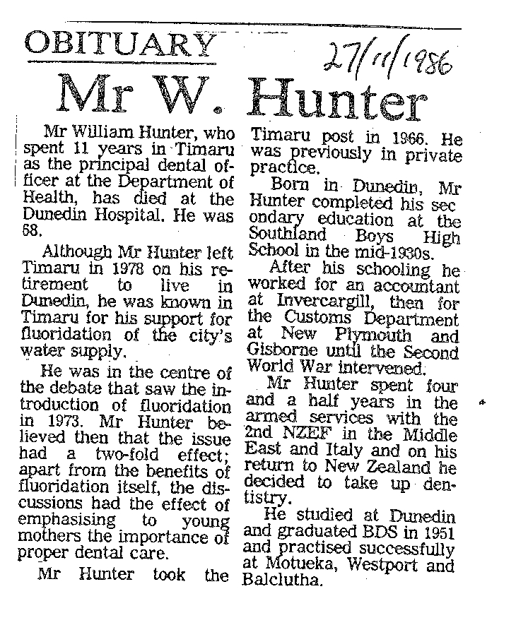 Obituary: Mr W Hunter