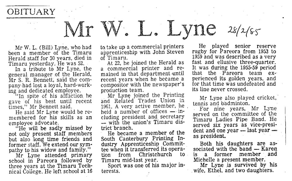 Obituary: Mr W L Lyne