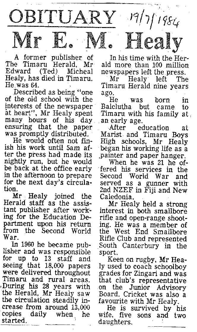 Obituary: Mr E M Healy