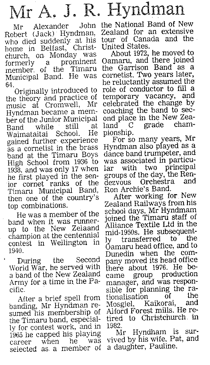 Obituary: Mr A J R Hyndman