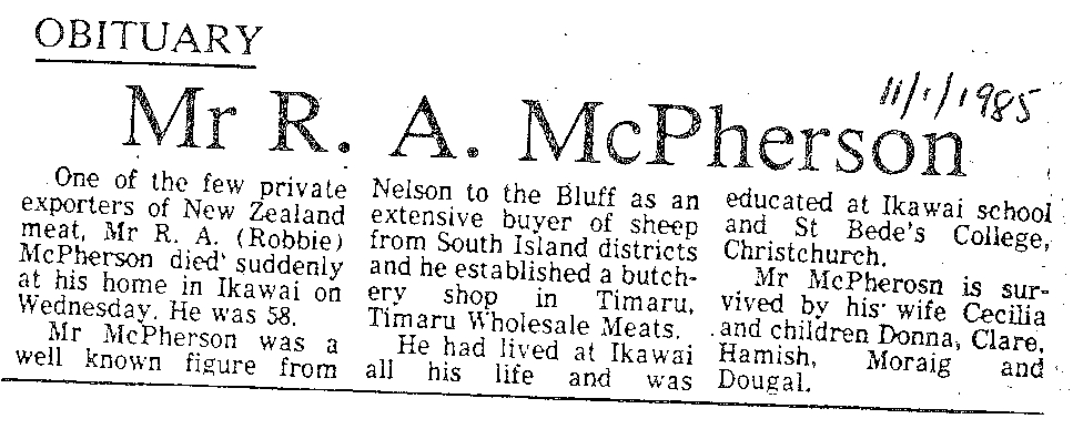 Obituary: Mr R A McPherson