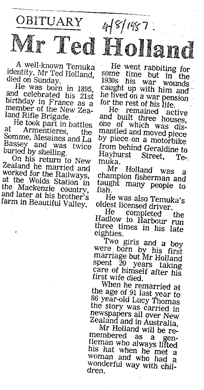 Obituary: Mr Ted Holland