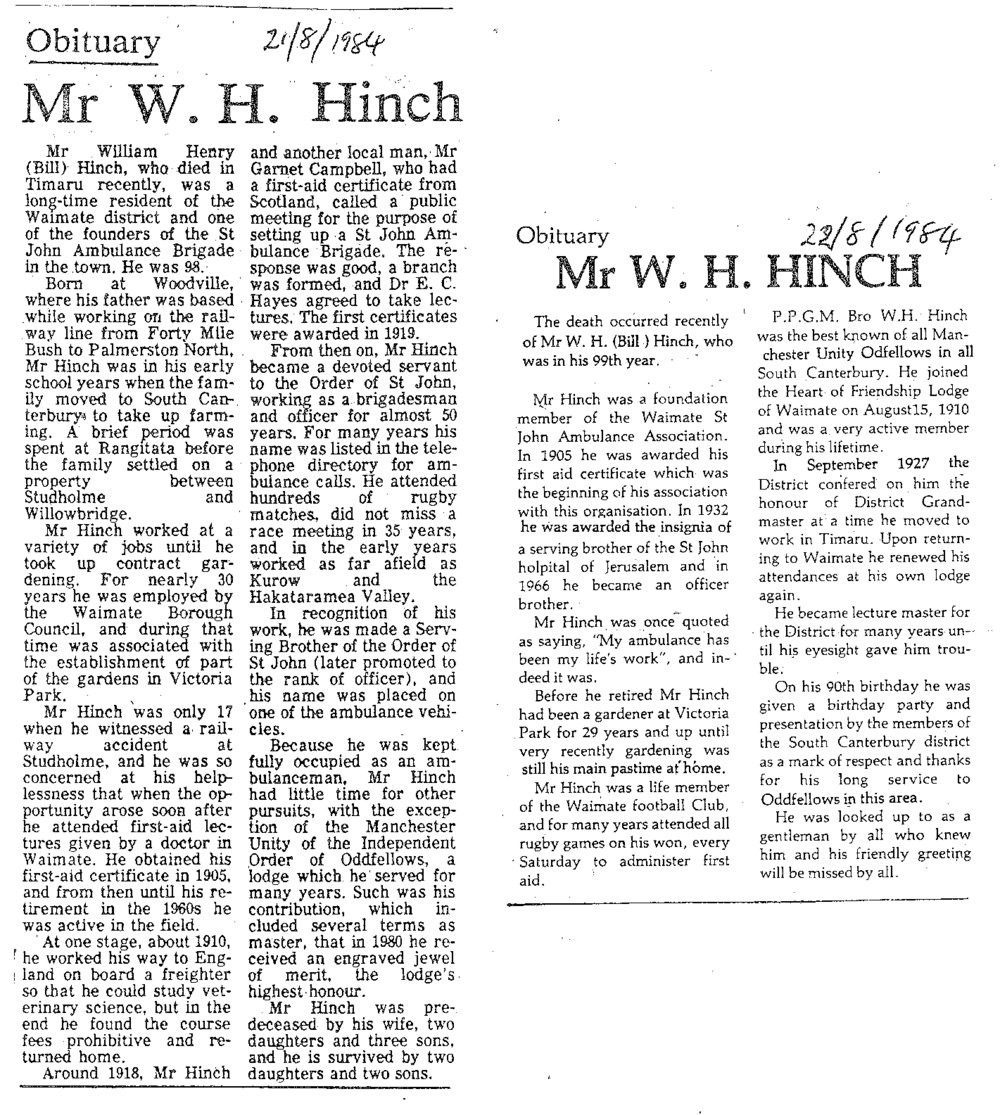 Obituary: Mr W H Hinch