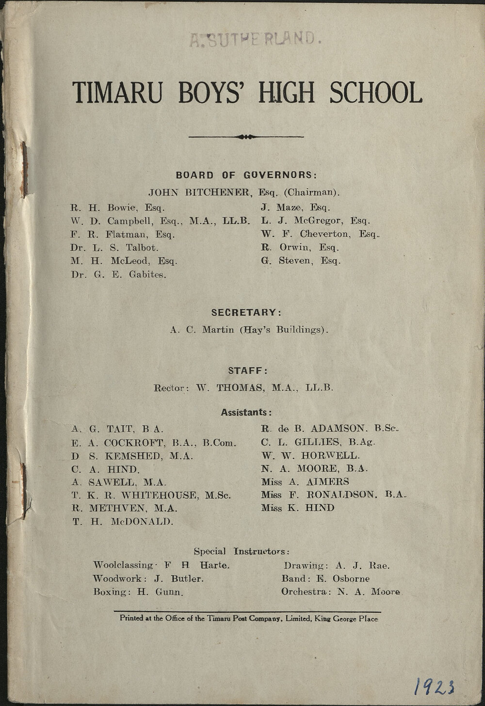 The Timaruvian 1923