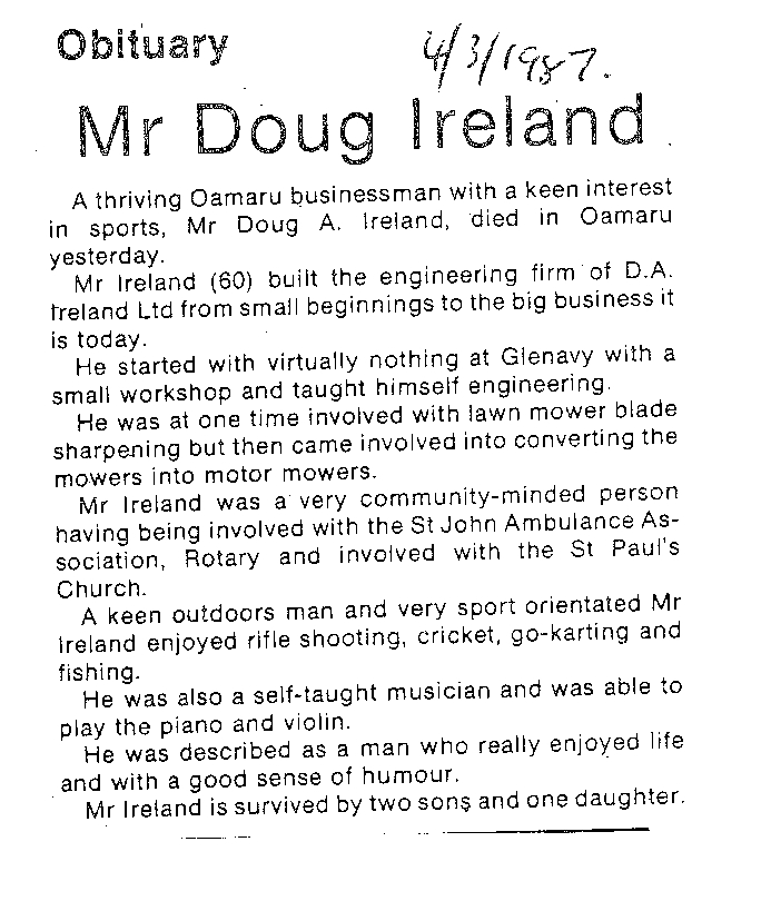 Obituary: Mr Doug Ireland