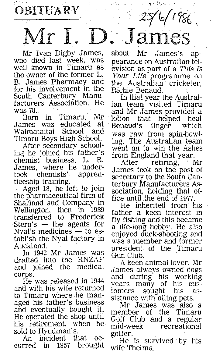 Obituary: Mr I D James