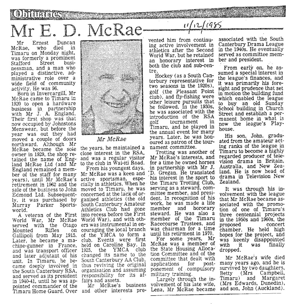 Obituary: Mr E D McRae