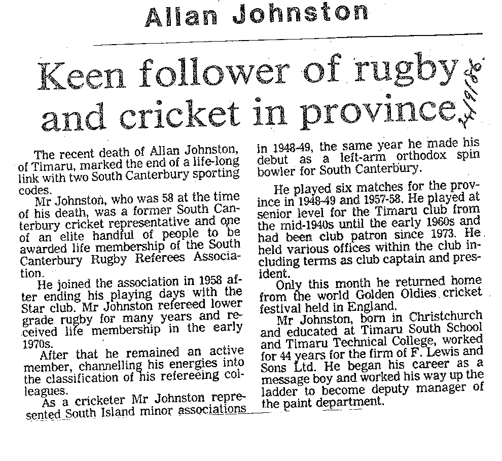 Obituary: Allan Johnston, Keen follower of rugby and cricket in province