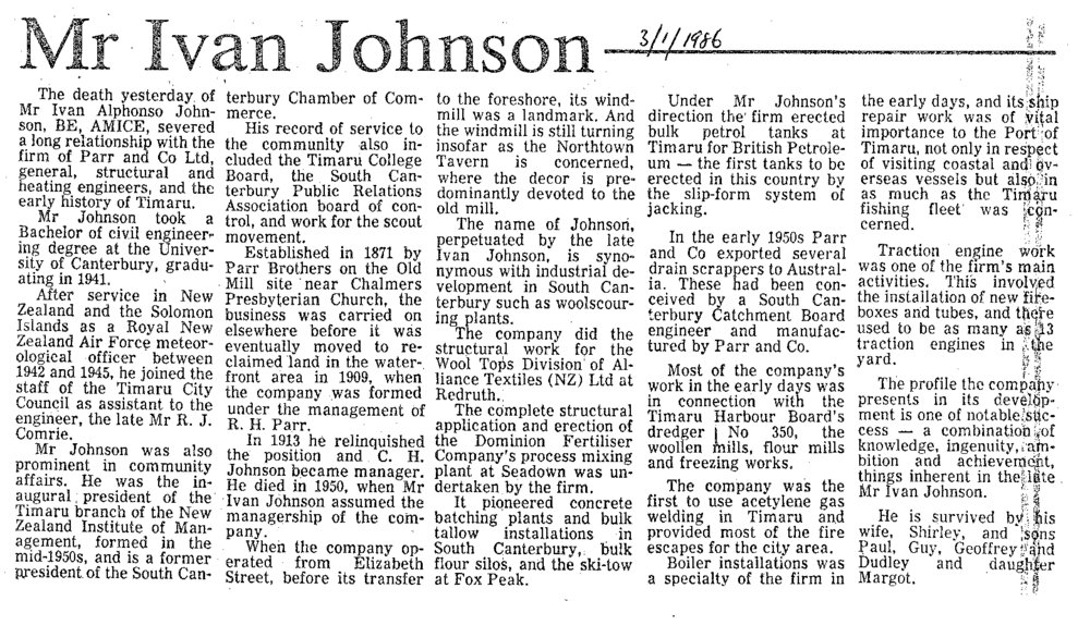 Obituary: Mr Ivan Johnson