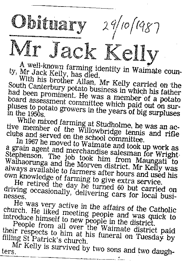 Obituary: Mr Jack Kelly 