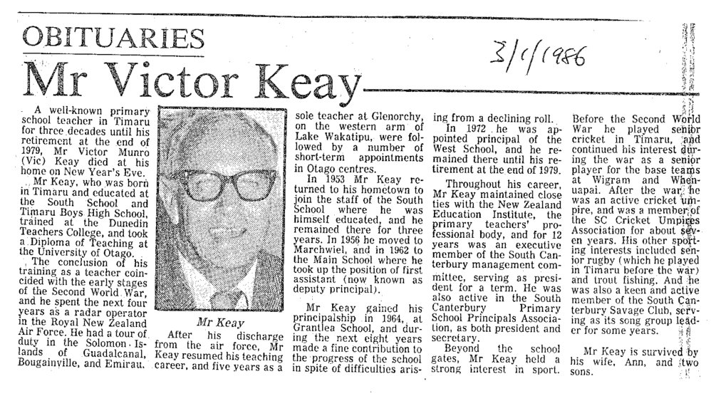 Obituary: Mr Victor Keay