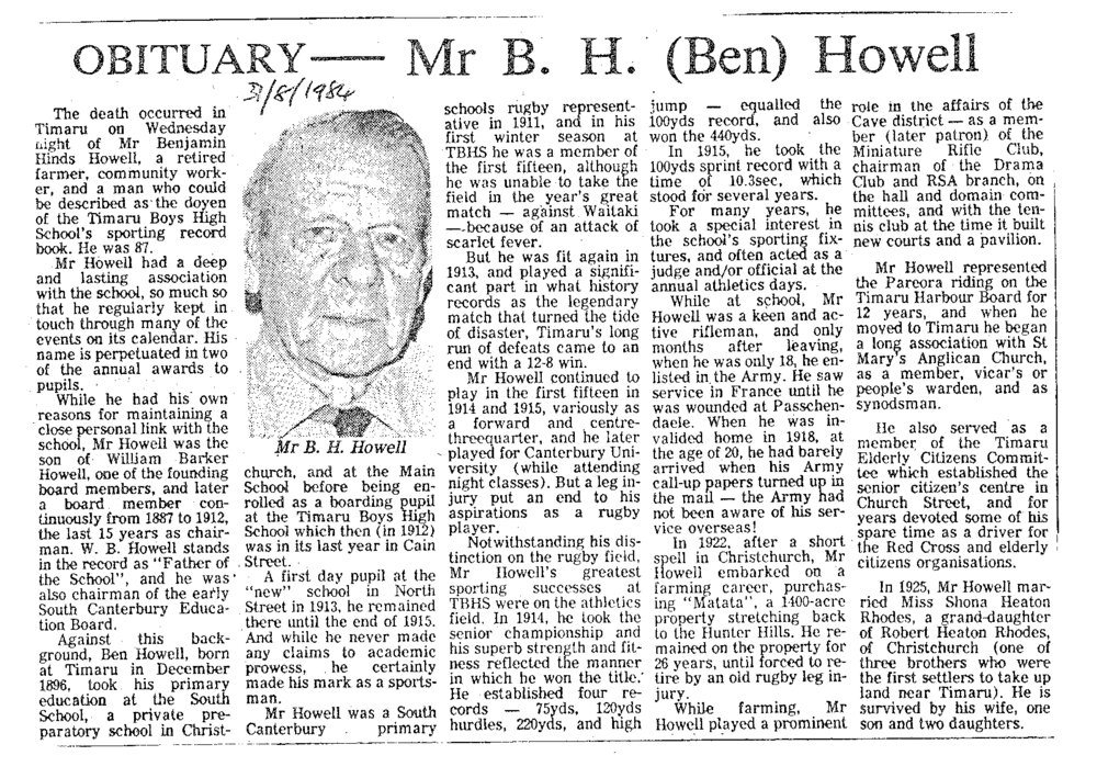 Obituary: Mr B H (Ben) Howell