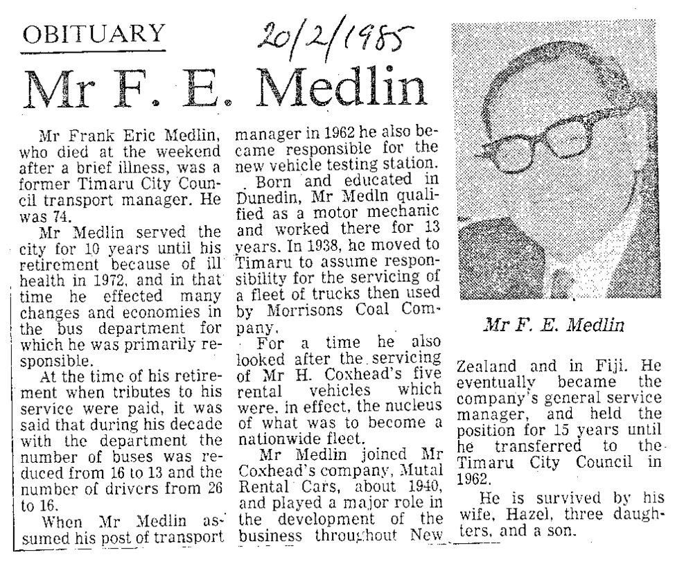 Obituary: Mr F E Medlin