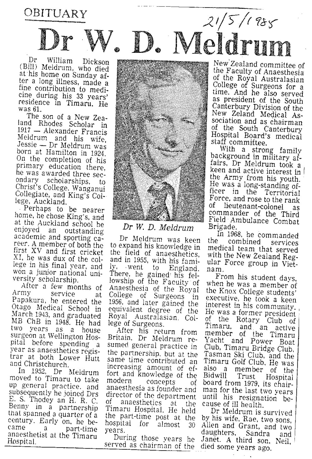 Obituary: Dr W D Meldrum