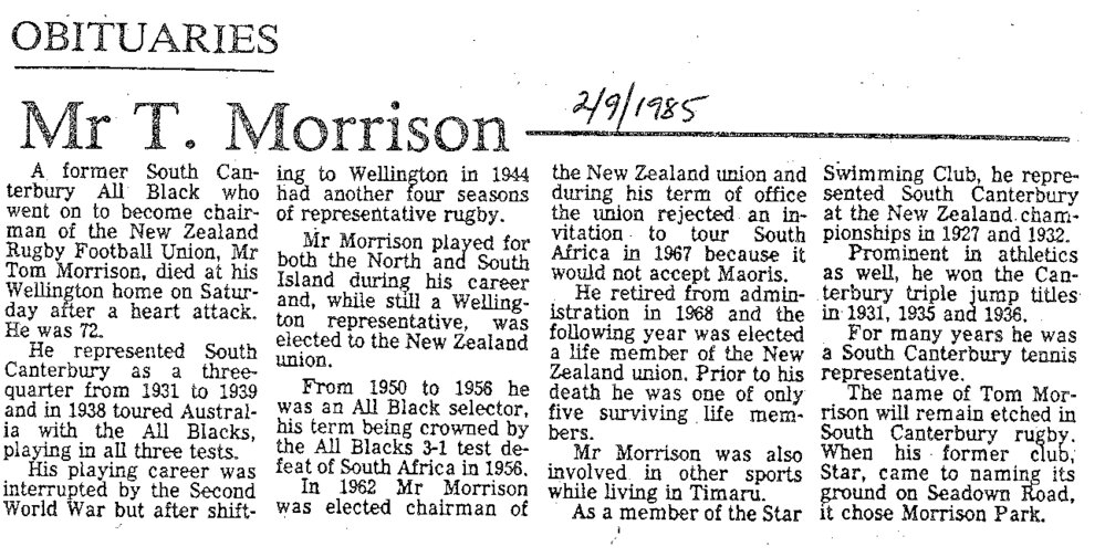 Obituary: Mr T Morrison