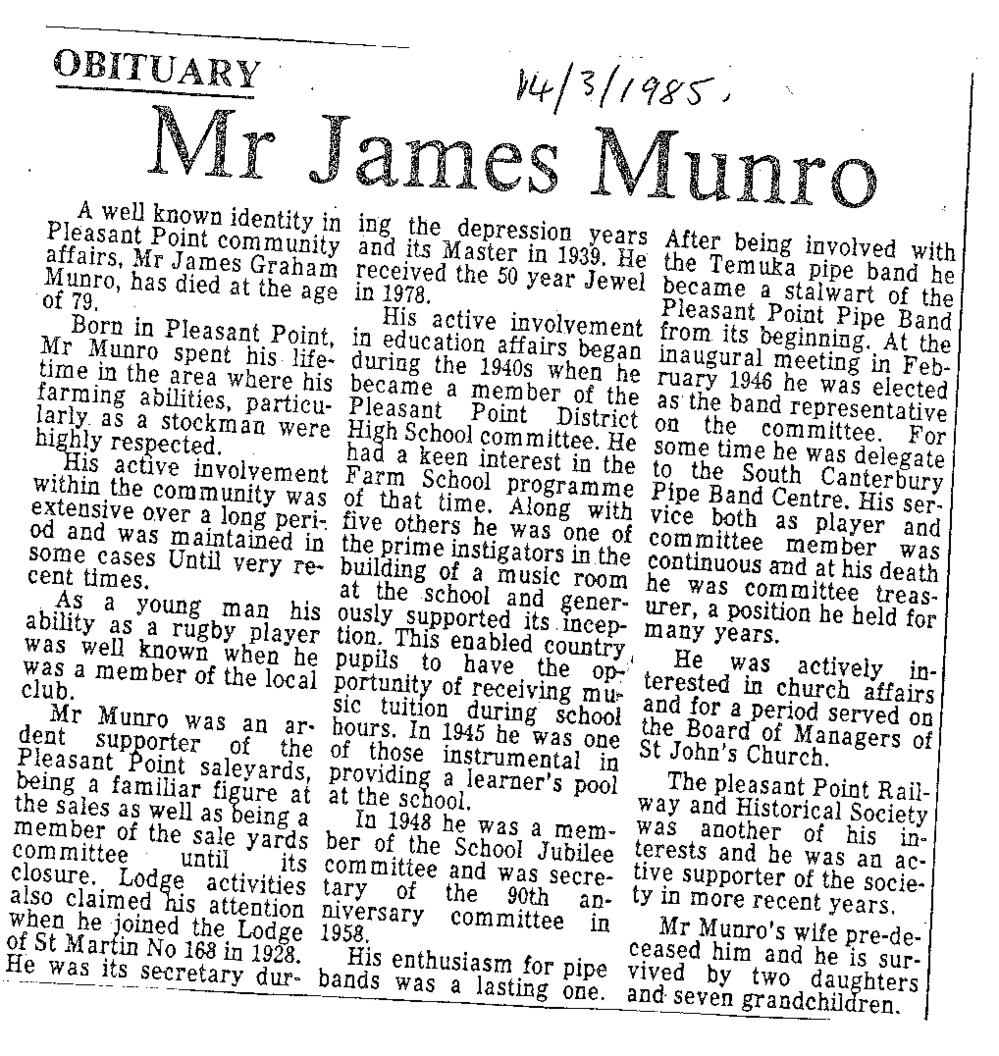 Obituary: Mr James Munro