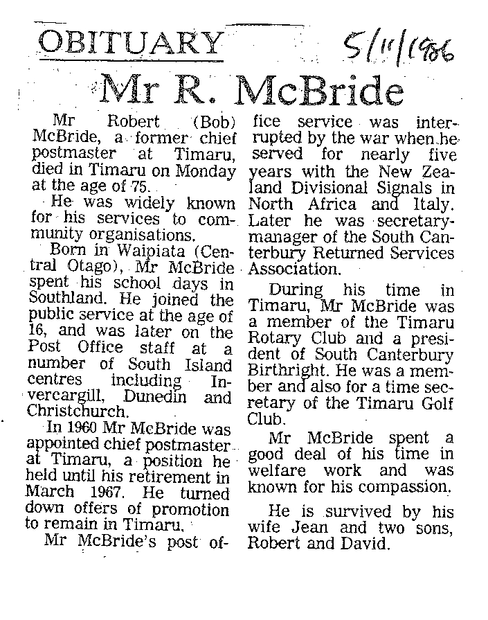 Obituary: Mr R McBride
