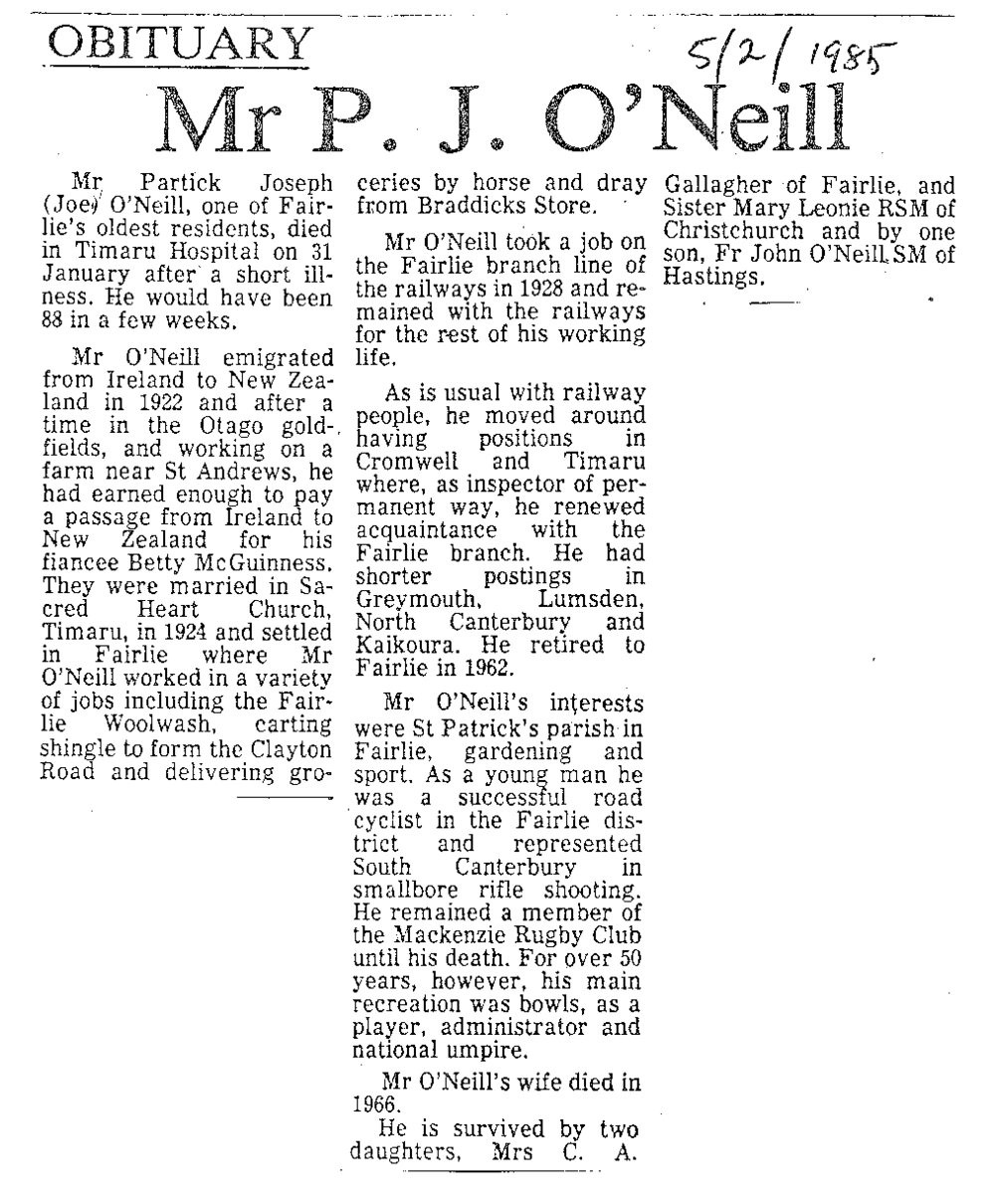 Obituary: Mr P J O'Neill