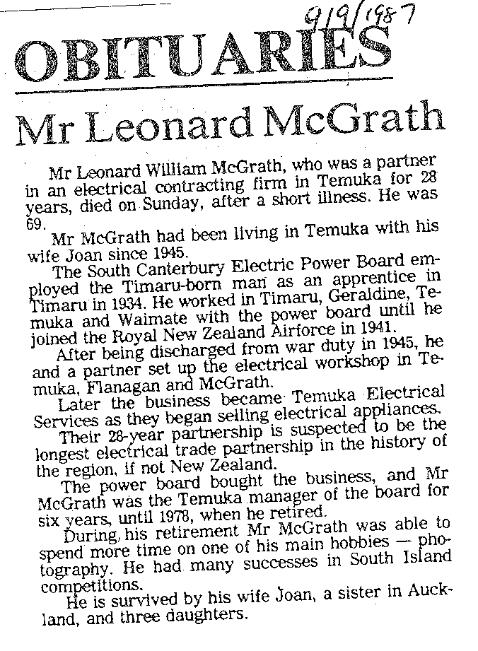 Obituary: Mr Leonard McGrath