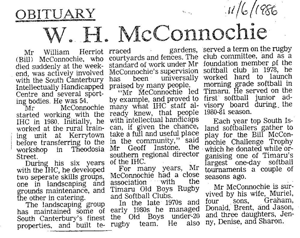 Obituary: W H McConnochie