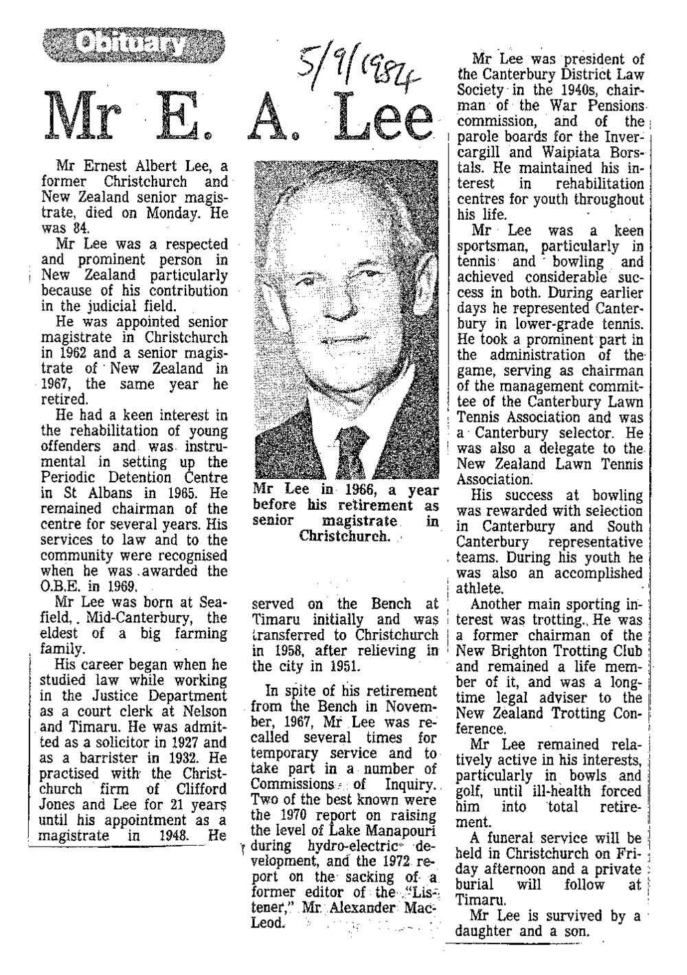 Obituary: Mr E  A Lee
