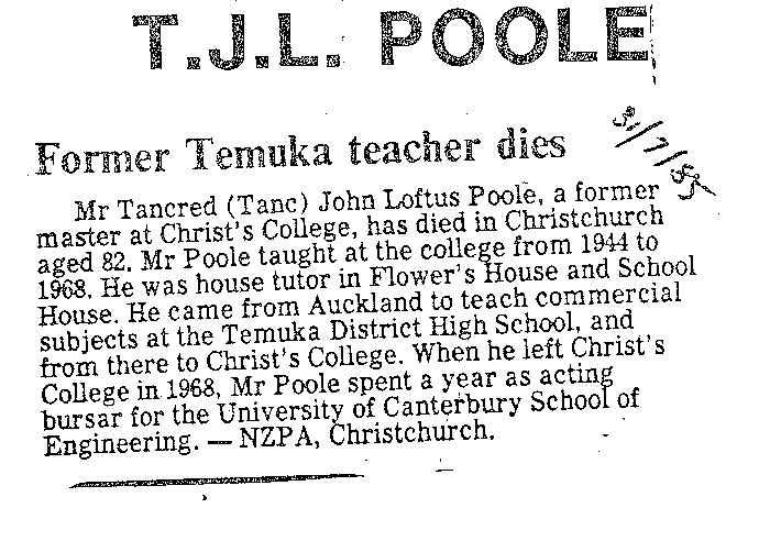 Obituary: T J L Poole