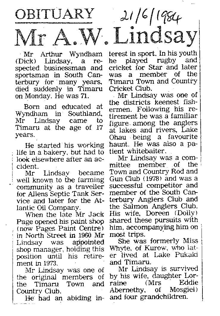Obituary: Mr A W Lindsay