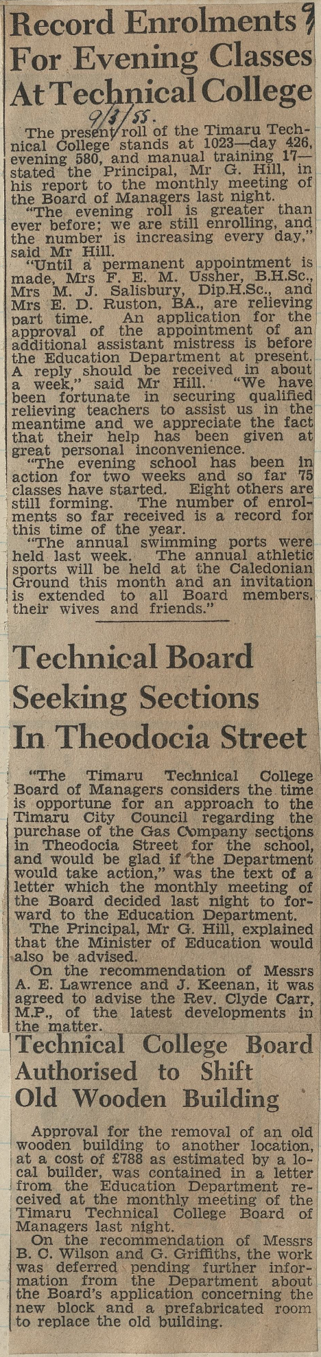 Record Enrolments For Evening Classes at Technical College 9 Mar 1955