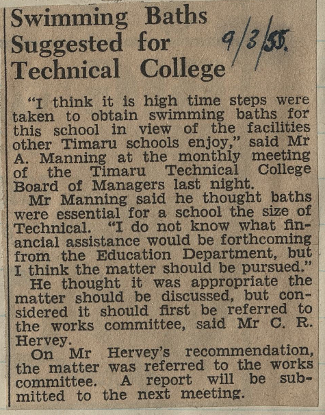 Swimming Baths Suggested for Technical College