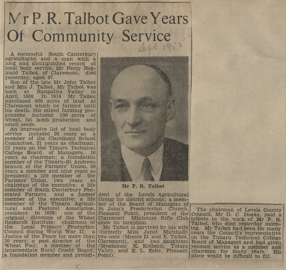 Mr P R Talbot Gave Years of Community Service