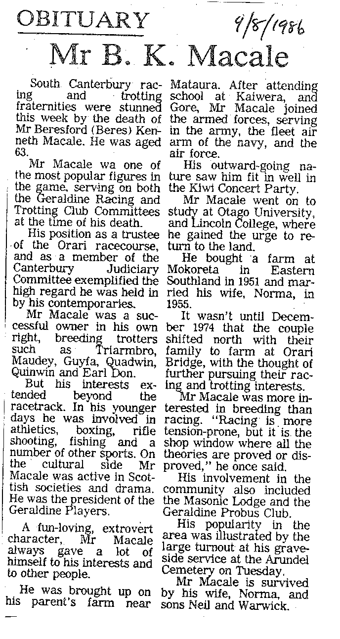 Obituary: Mr B K Macale