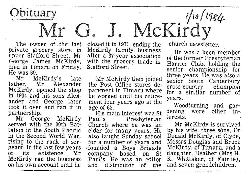 Obituary: Mr G J McKirdy