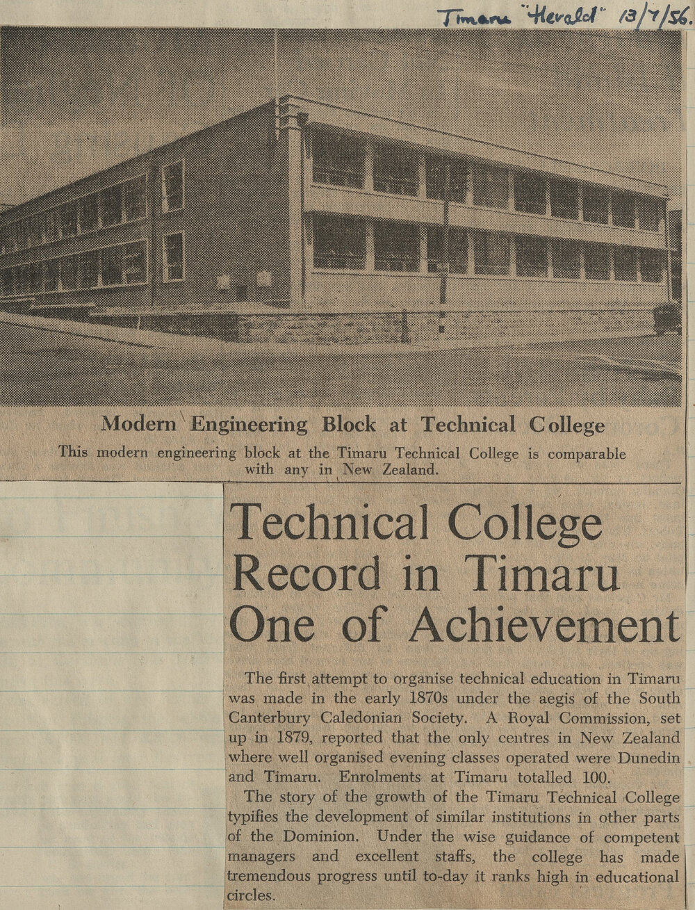 Technical College Record in Timaru One of Achievement