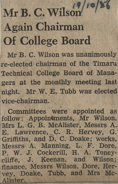 Mr B C Wilson Again Chairman of College Board