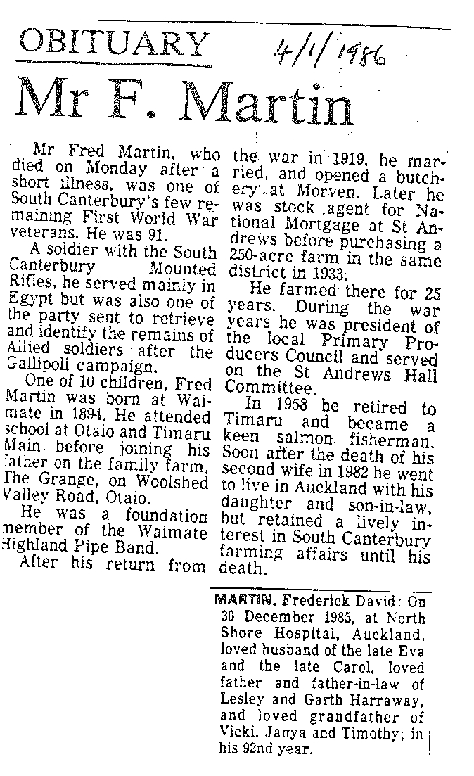 Obituary: Mr F Martin