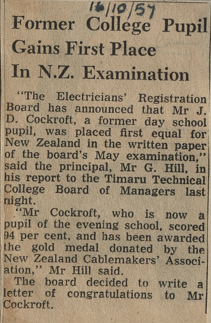 Former College Pupil Gains First Place in NZ Examination