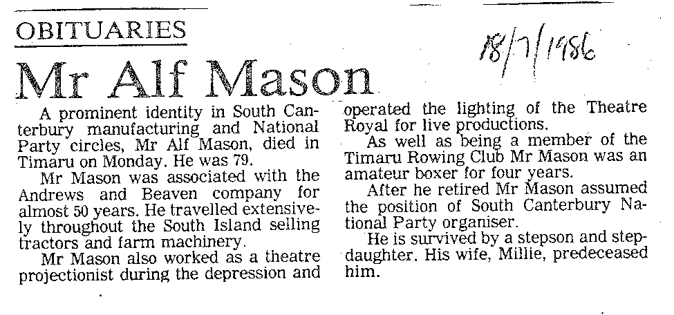 Obituary: Mr Alf Mason