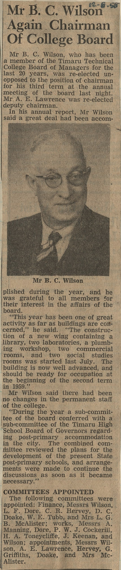 Mr B C Wilson Again Chairman of College Board