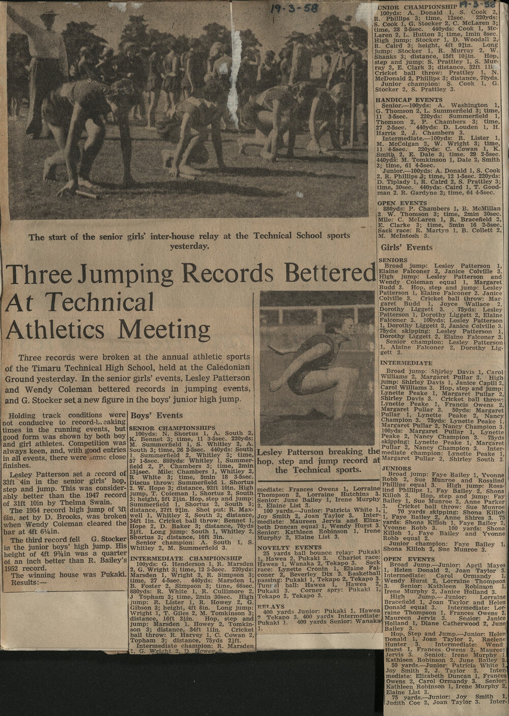 Three Jumping Records Bettered At Technical Athletics Meeting